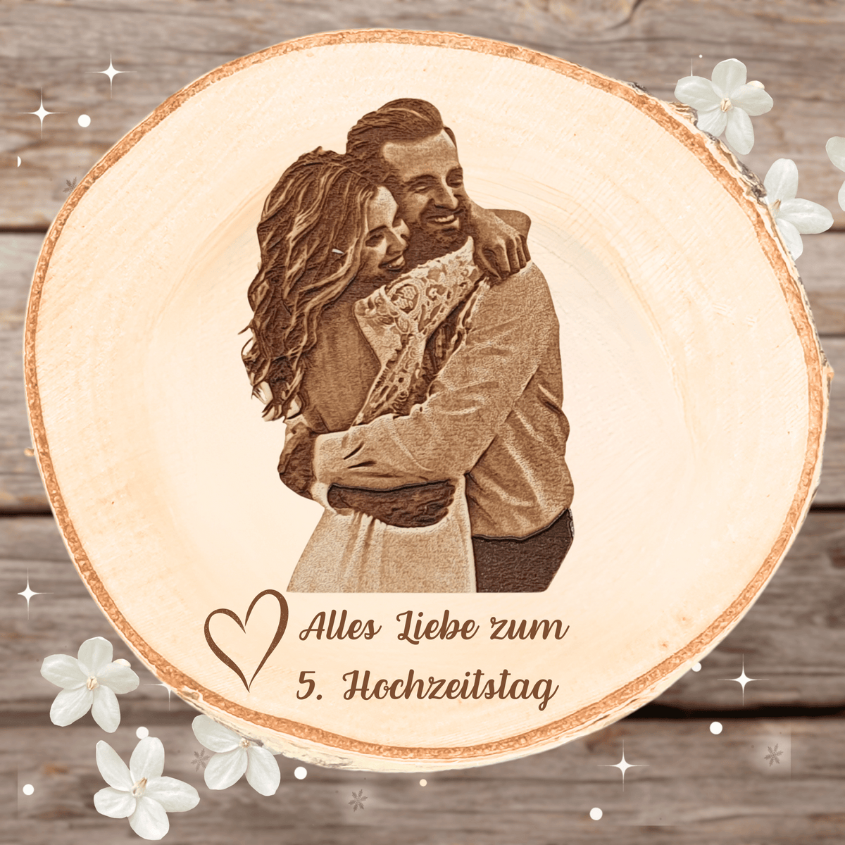 Fotogravur auf Holz mit persönlicher Widmung | Geschenk Hochzeitstag | Silberhochzeit | Jahrestag | Valentinstag