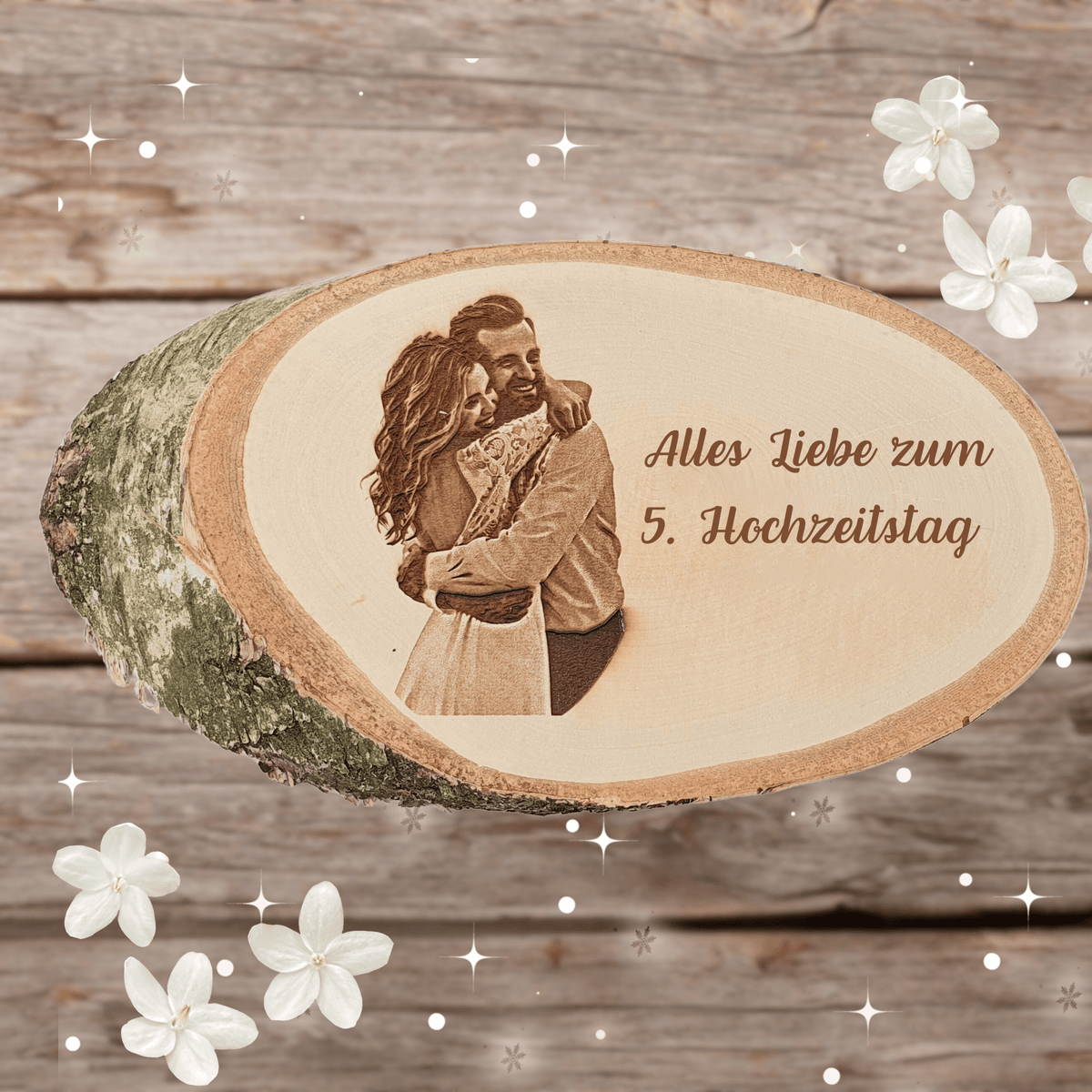 Fotogravur auf Holz mit persönlicher Widmung | Geschenk Hochzeitstag | Silberhochzeit | Jahrestag | Valentinstag