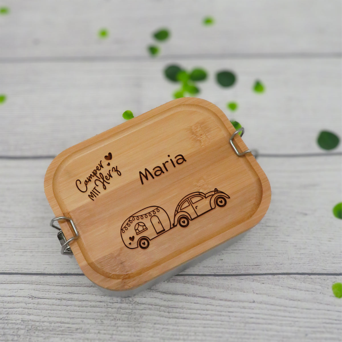 Personalisierte Lunchbox "Camper mit Herz" mit Namensgravur