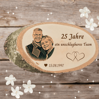 Fotogravur auf echter Baumscheibe zur Silberhochzeit | persönlicher Widmung | Geschenk Hochzeitstag | Jahrestag | Valentinstag